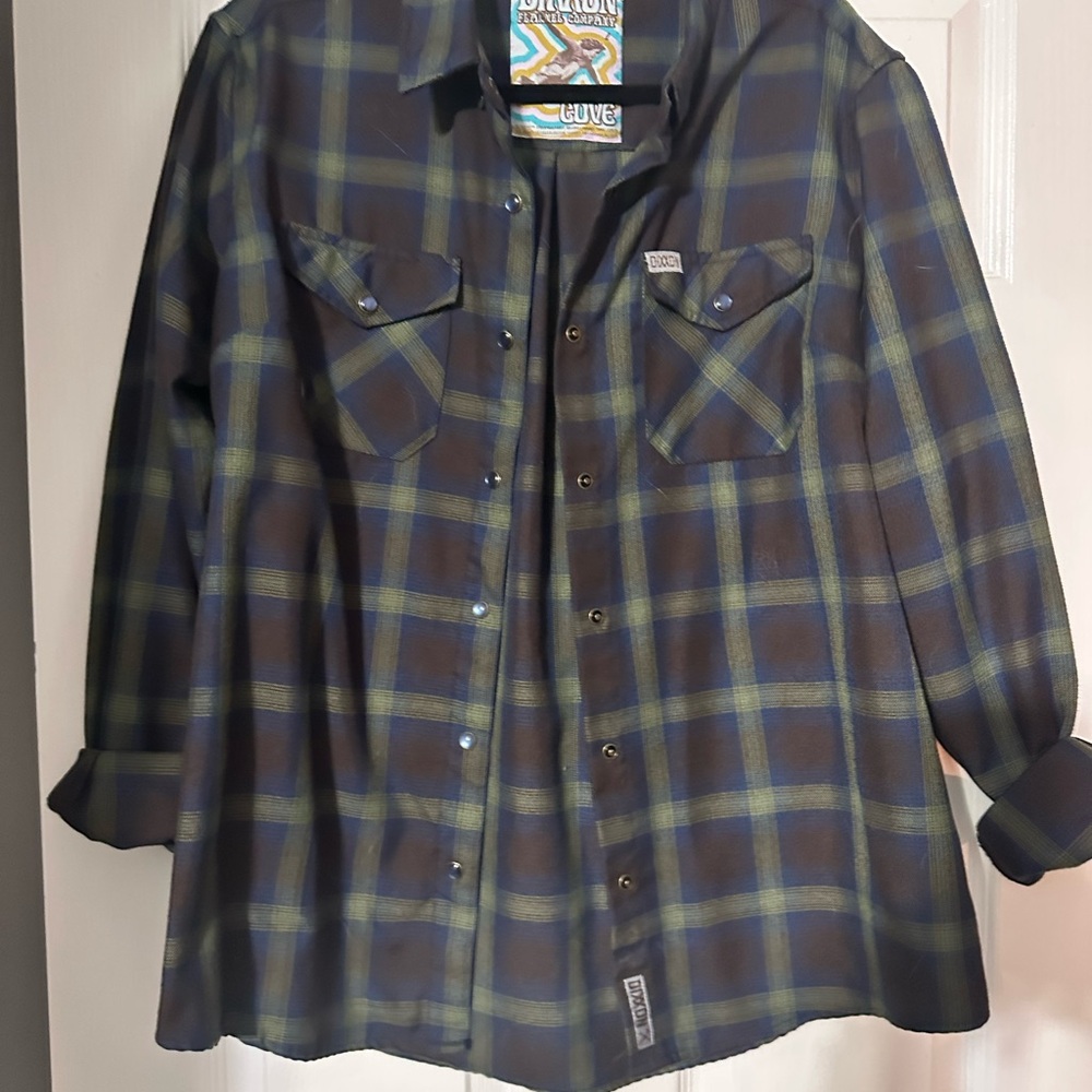 DIXXON Green and Navy Plaid Men’s Button-Down Shirt